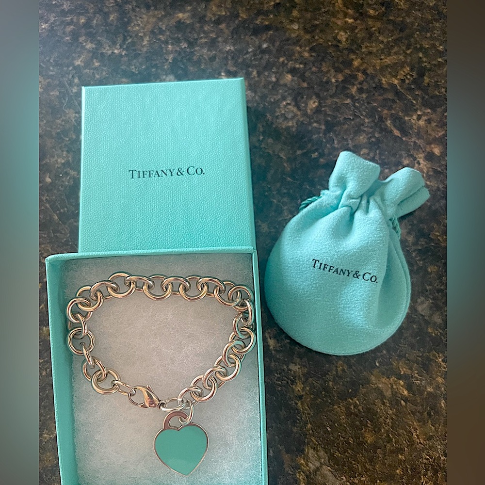 Selling my retired RTT’s Blue Enamel Heart Tag Charm Bracelet.